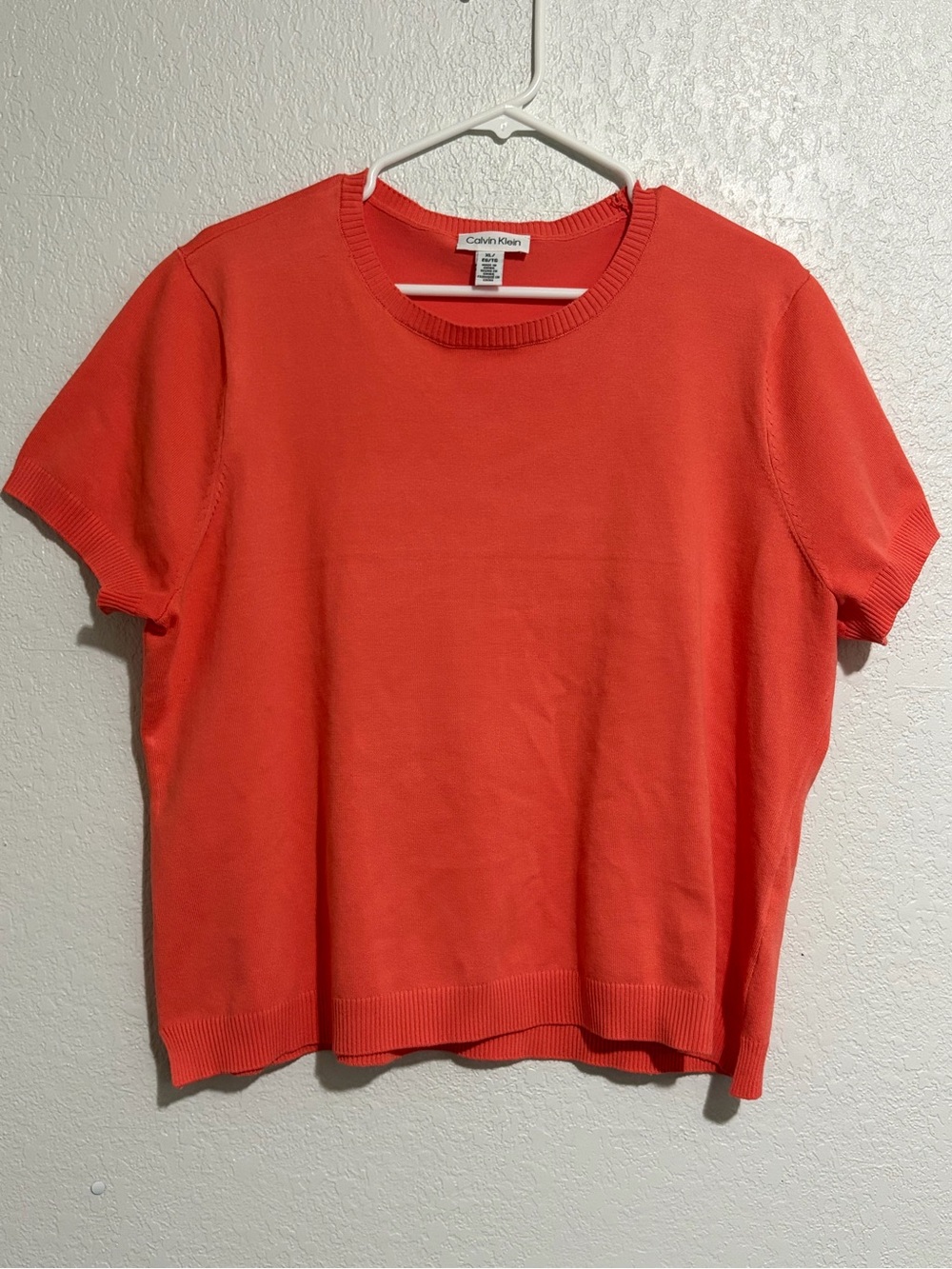 Calvin Klein Short Sleeve Crewneck Top — Coral